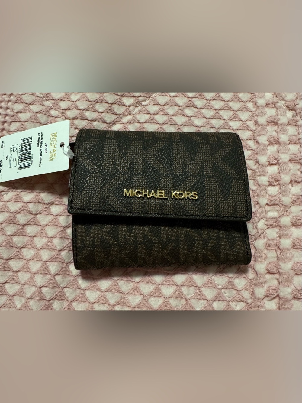 Michael Kors Women's Tri fold jet set Wallet Brown Nwt